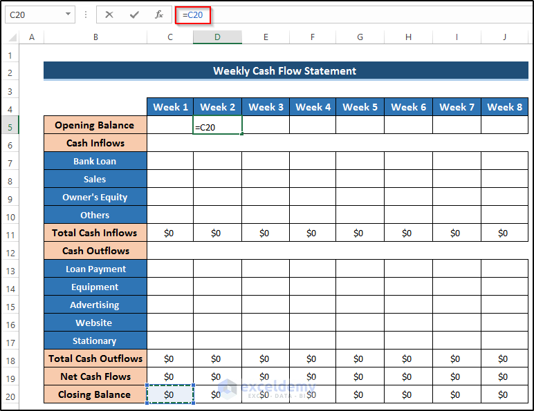 Weekly Cash Flow Statement Format in Excel