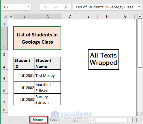 Text Inside the Used Range of a Specific Sheet Wrapped