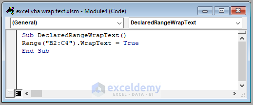 Excel vba Code to Wrap Text Inside a Specific Range of Cells