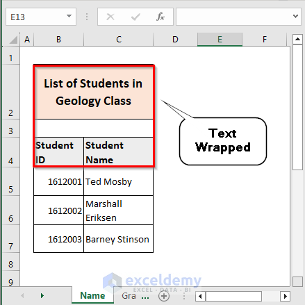 Text Inside a Specific Range of Cells Wrapped