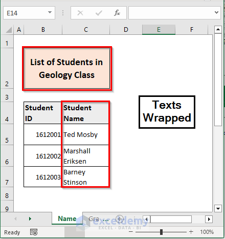 Text Inside a Discontinuous Range of Cells Wrapped