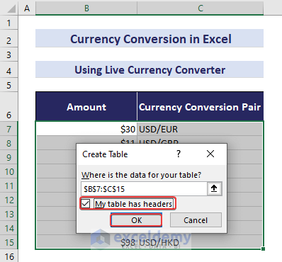 Modifying Create Table Dialog Box