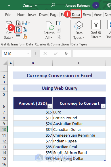 Choosing Get Data From Web Option