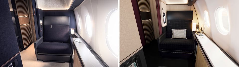 Who wore it better? New first class suites from Lufthansa (left) and Swiss (right).