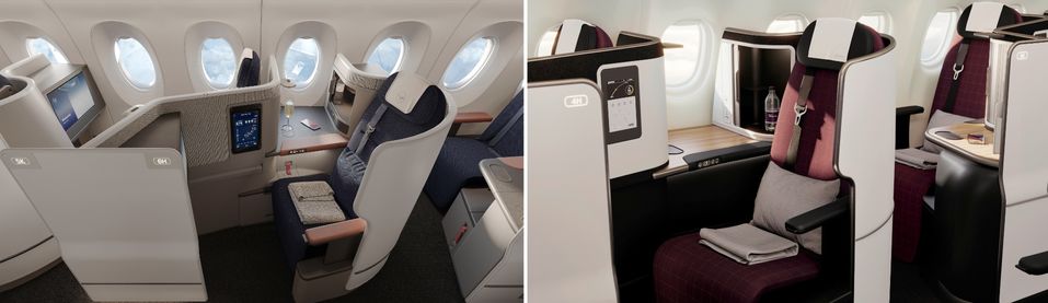 Who wore it better? New business class seats from Lufthansa (left) and Swiss (right).