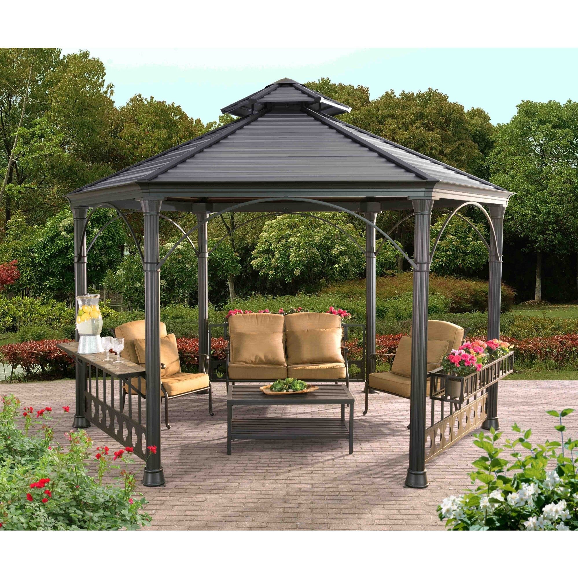 Full Size of Hardtop Grill Gazebo Clearance Hard Top Shop Sunjoy Garnett Black Hexagonal Overstock Snowboard Outdoor Gear Hard Top Gazebo Clearance