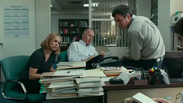 Rachel McAdams, Michael Keaton and Mark Ruffalo in Spotlight.