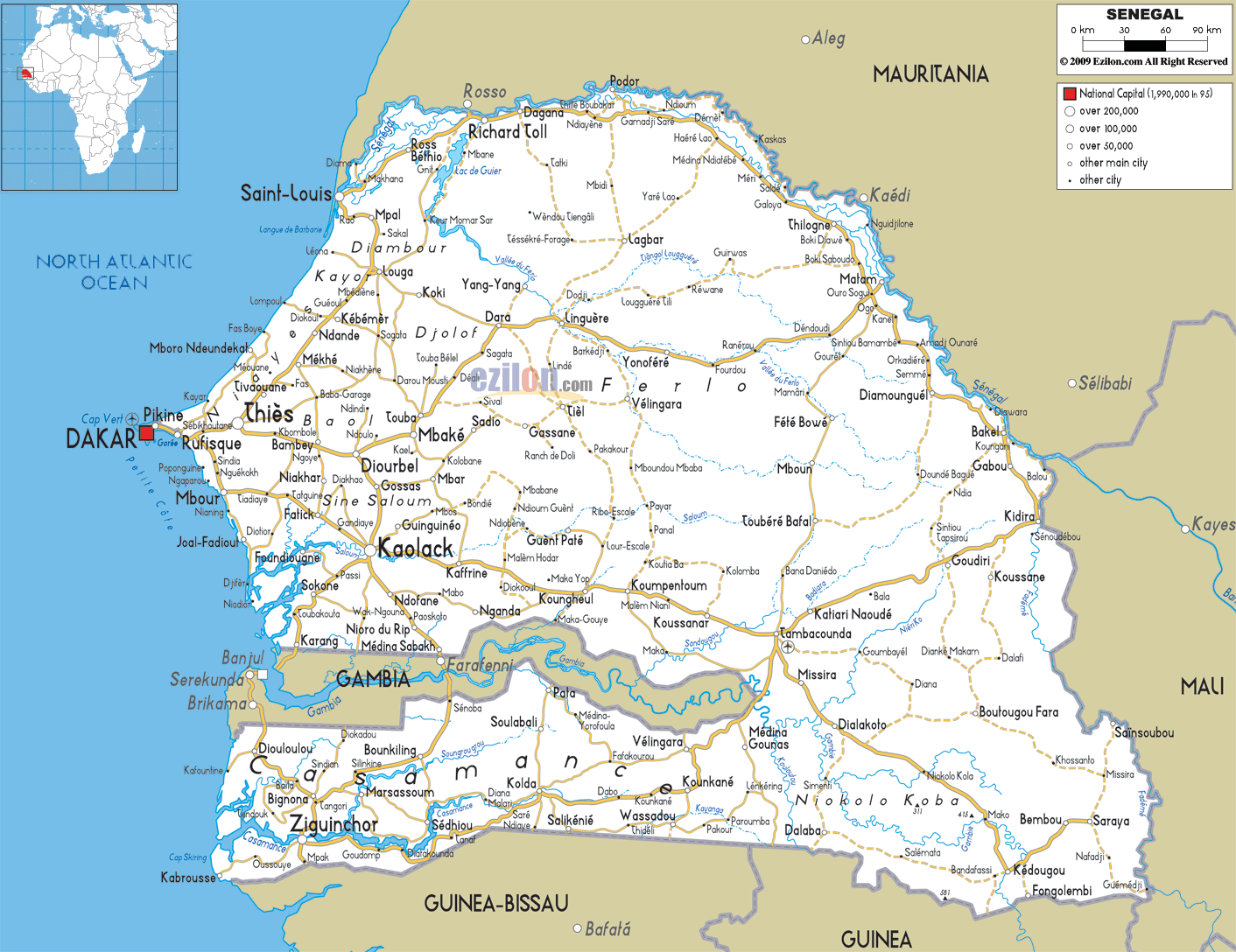 Detailed Clear Large Road Map of Senegal- Ezilon Maps