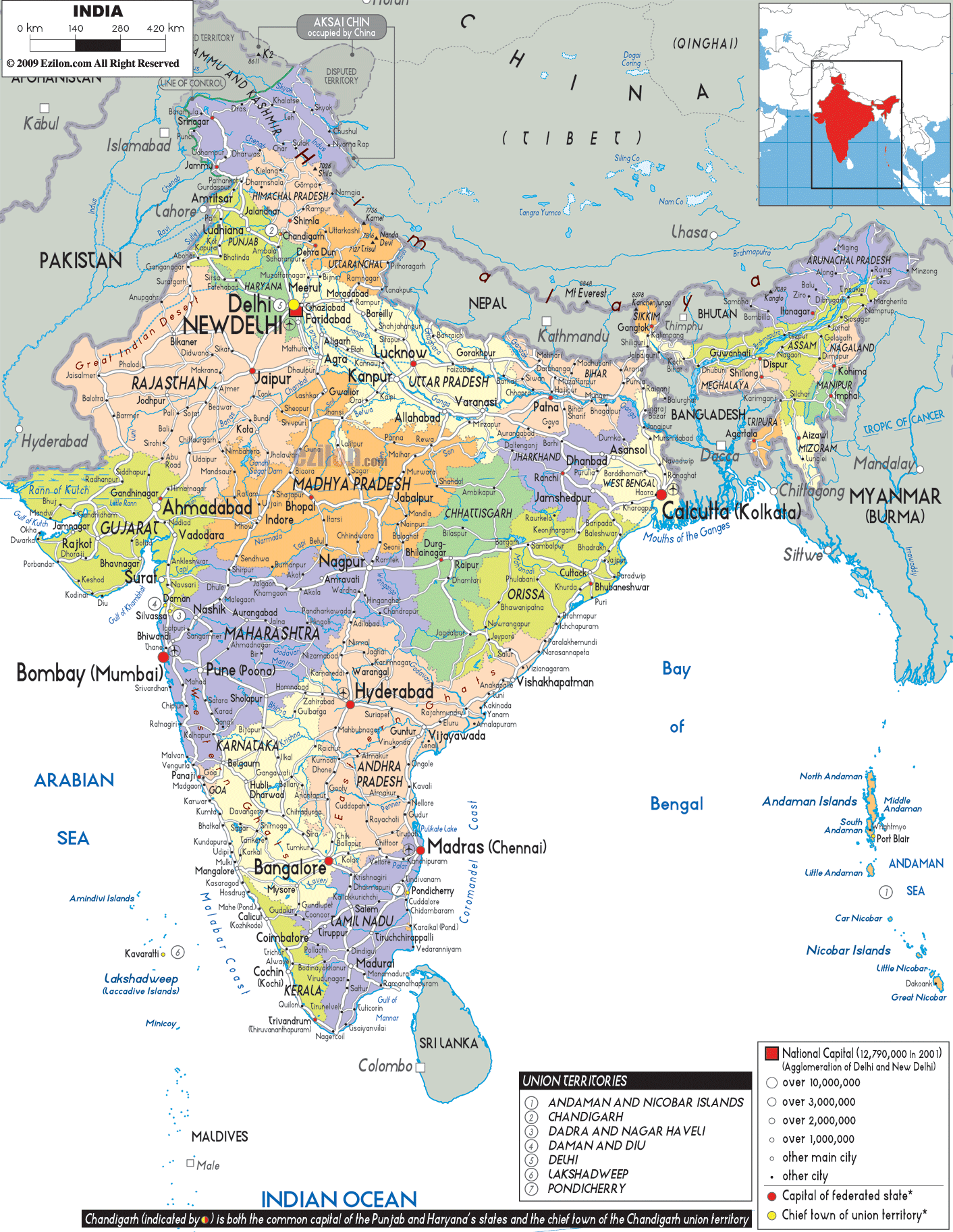 India Map With State Boundaries