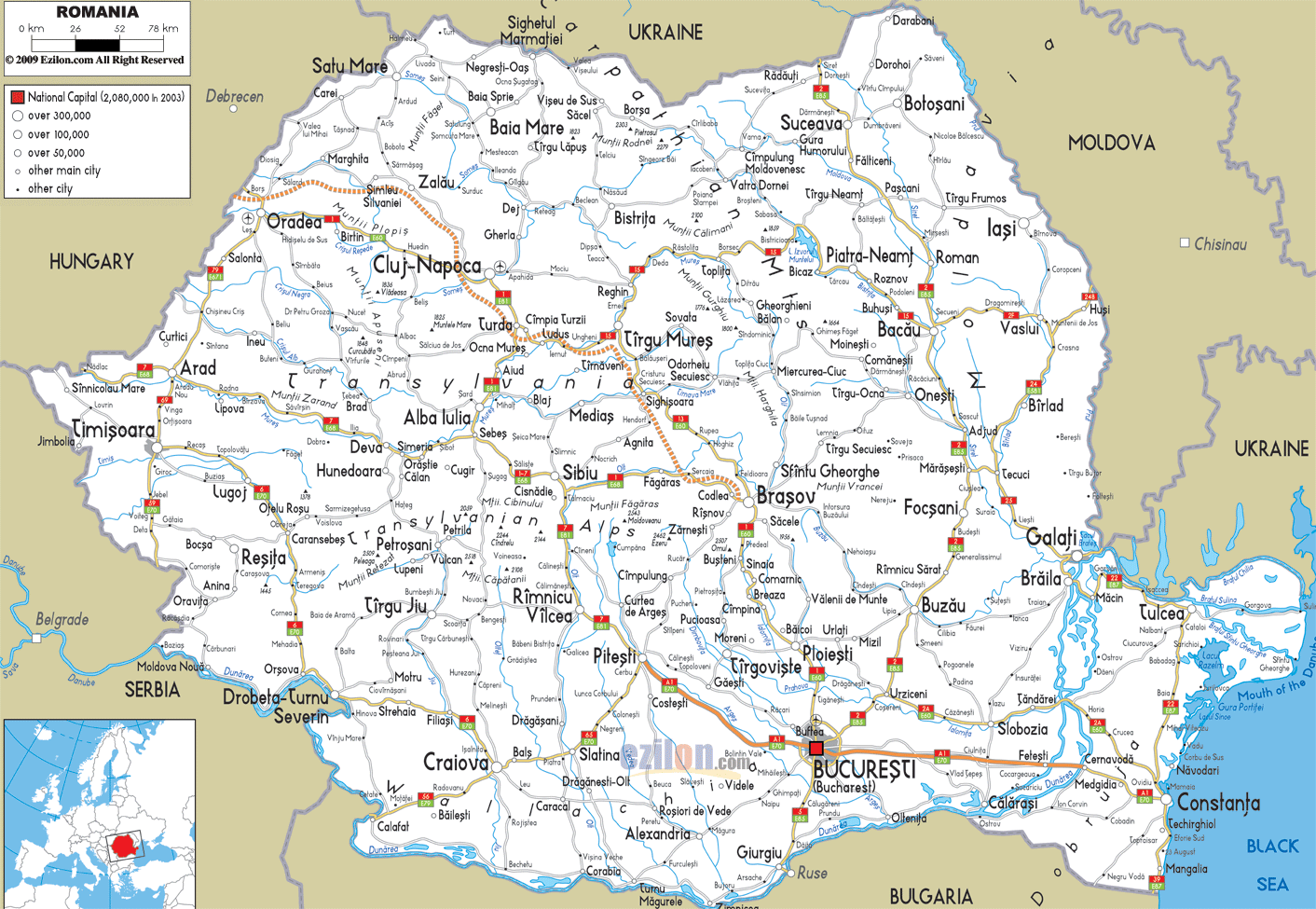 road map of Romania