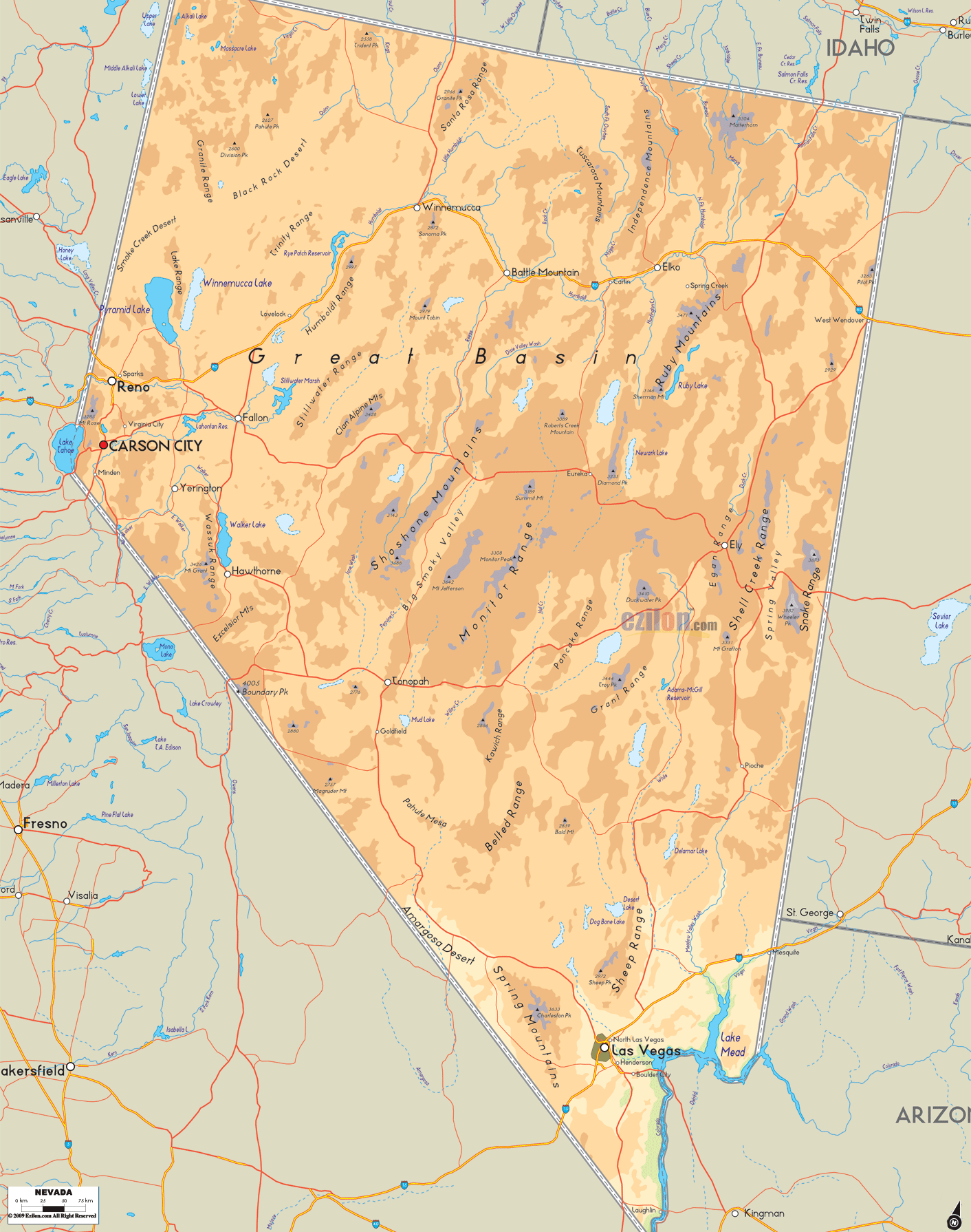 Nevada Physical Map