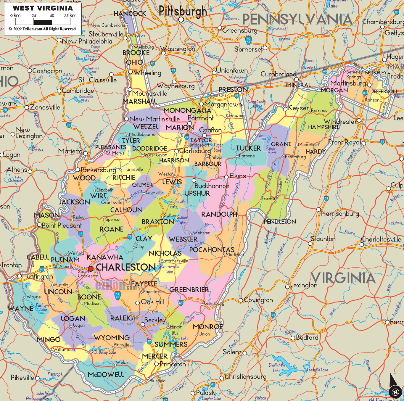 Wv Road Map With Counties - Liva Sherry