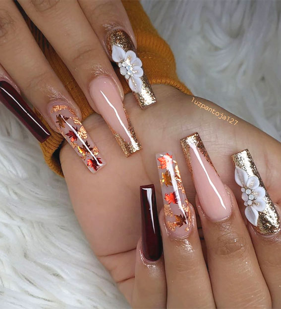 22 Stunning Fall Nail Ideas For Autumn 2020 : Mismatched Nail Art Design