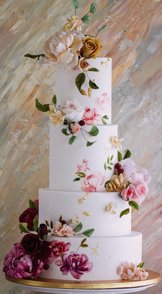 41 Best Wedding Cake Styles For Your Big Day : Four Tier Hand Painted Wedding Cake