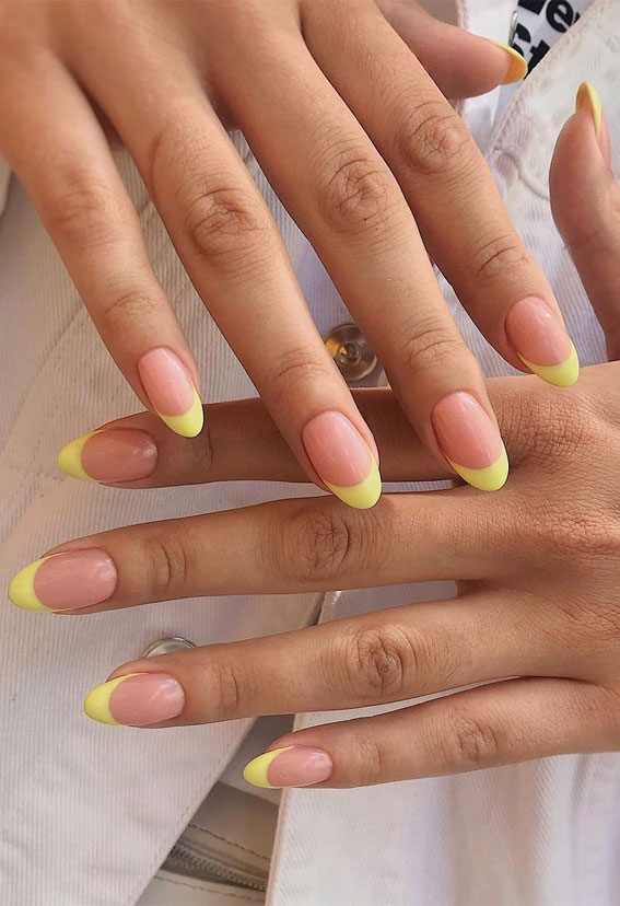 25 Cute Coloured French Tip Nail Ideas : Pastel Yellow Tip Nails