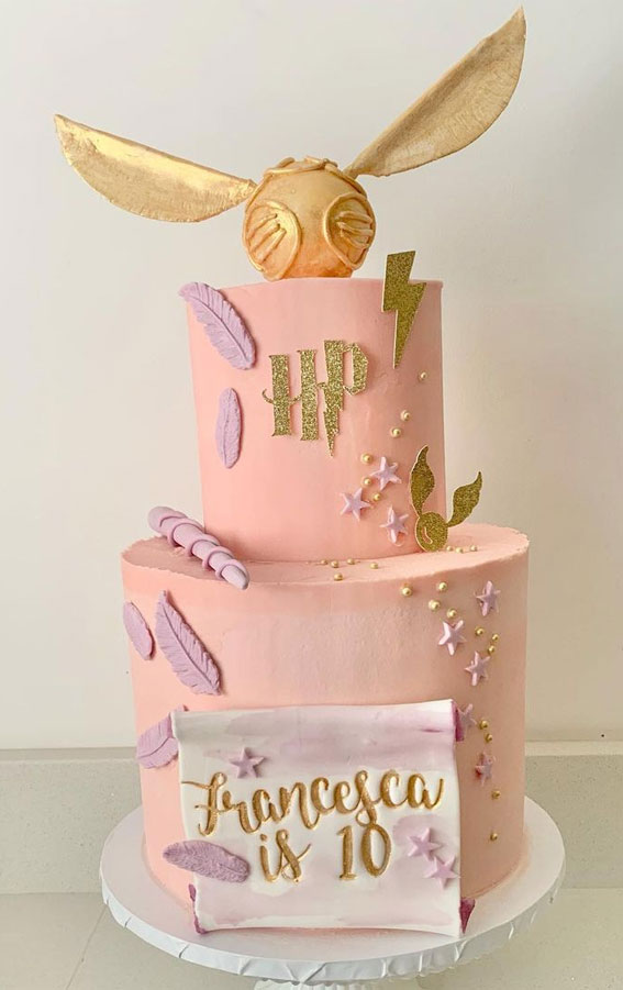 30+ Cute Harry Potter Cake Designs : Lilac, Gold & Pink Cake