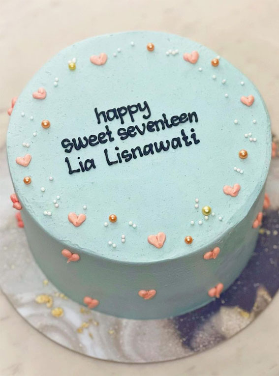 40 Cute Minimalist Cake Designs for Any Celebration : Happy Sweet Seventeenth Blue Cake