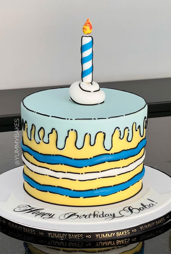 30+ Cute Comic Cakes For Cartoon Lovers : Blue and Yellow Cake