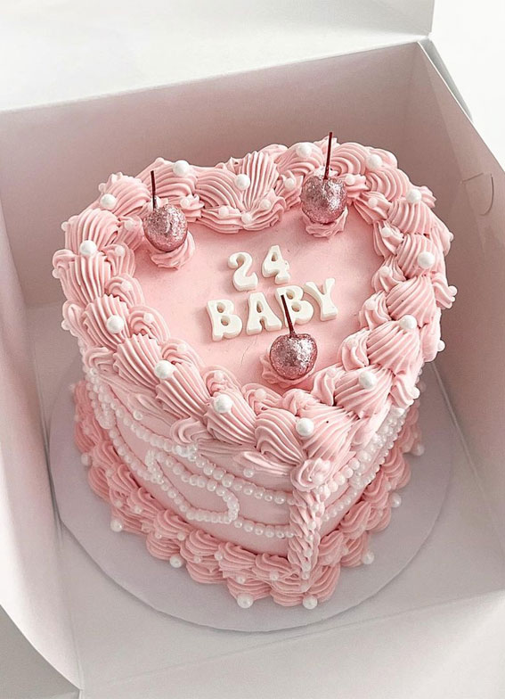 50+Cute Minimalist Buttercream Cakes : Pink 24th Birthday