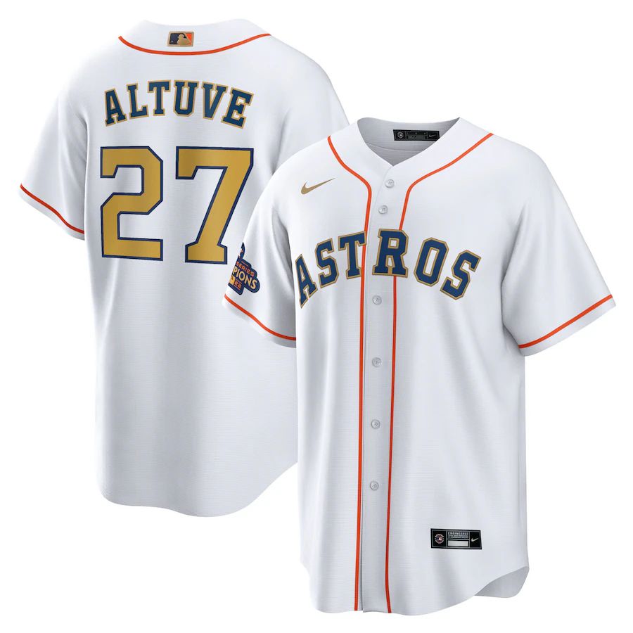 Houston Astros #27 Jose Altuve Nike White/Gold Men's 2023 Gold ...