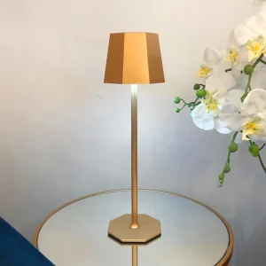 Touch control rechargeable table lamp in gold colour for indoor and outdoor use