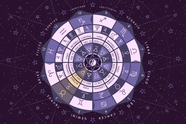 Venus retrograde depicted on an astrological wheel.