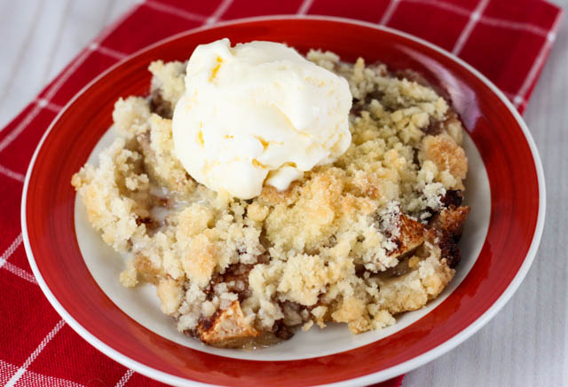 Easy Apple Crisp is a classic fall favorite filled with crisp apples, cinnamon, butter and sugar and topped with vanilla ice cream.