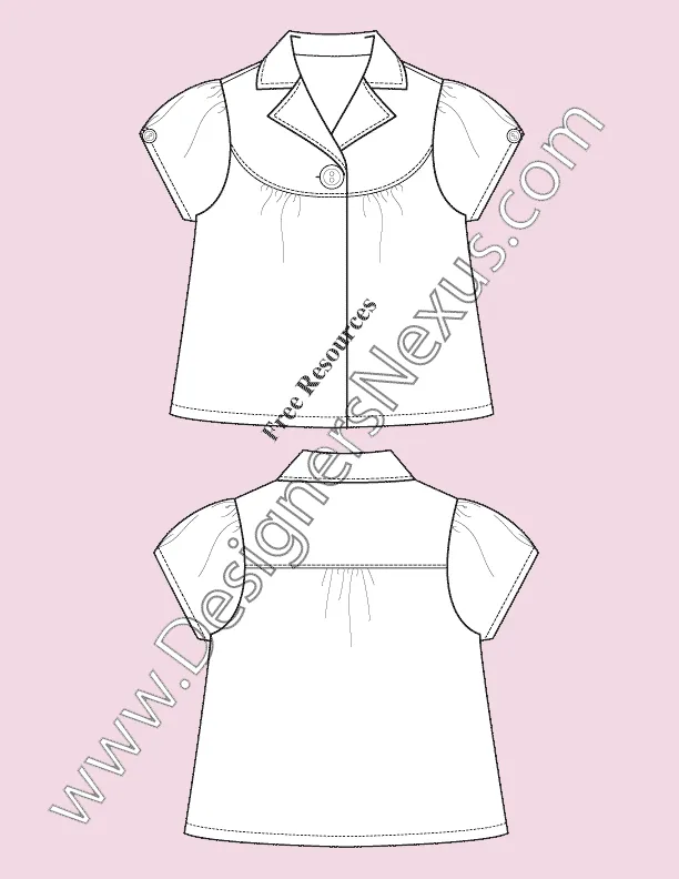 044 Fashion Flat Sketch of a women's, one button, baby doll top