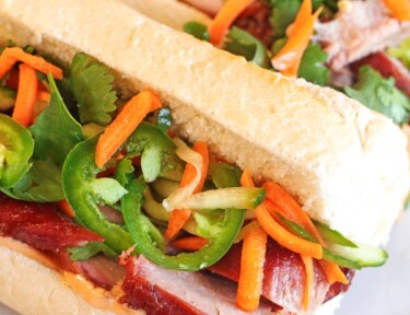 Vietnamese Pork Bahn Mi Sandwiches on a Plate