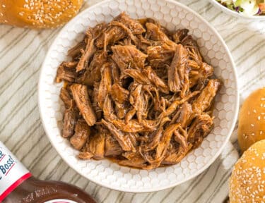 A bowl of shredded bbq pork