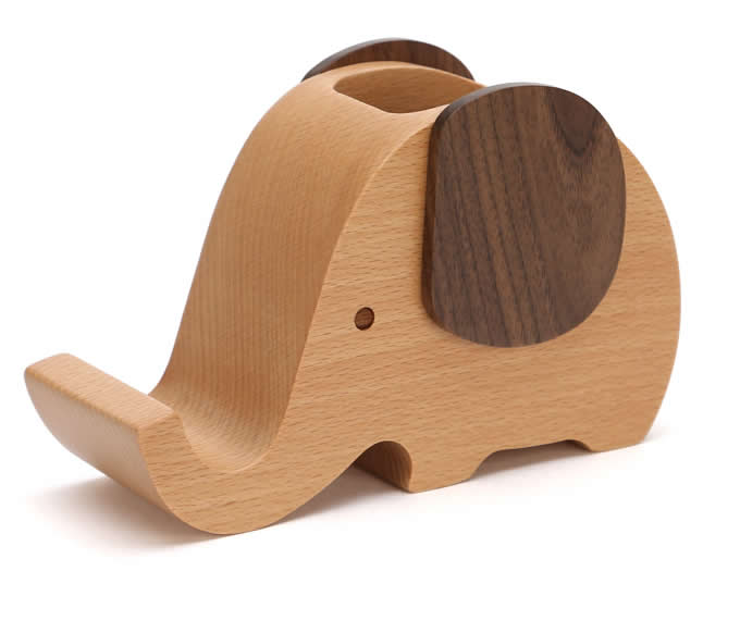 Wooden Elephant Pencil Holder Desk Organizer Phone Stand Holder