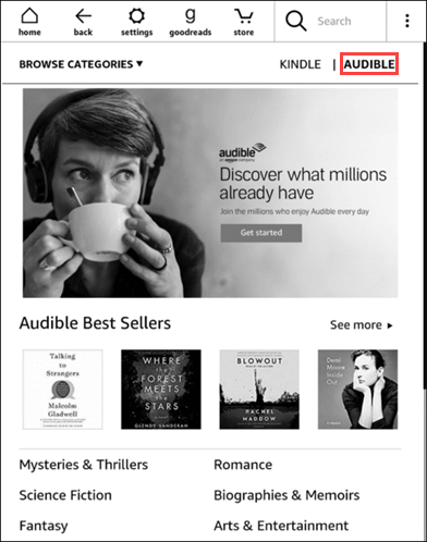 Vai allo Store Audible su Kindle E-reader