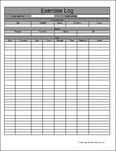 Free Basic Simple Exercise Log