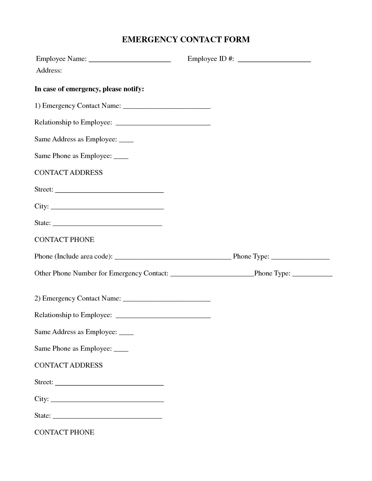 Employee Emergency Contact Form 3.