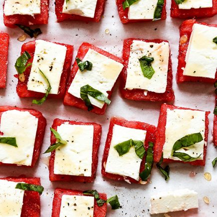 Watermelon Feta Bites with Basil and Hot Honey | www.floatingkitchen.net