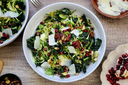 Kale and Brussels Sprout Slaw with Bacon-Hazelnut Crumble | www.floatingkitchen.net