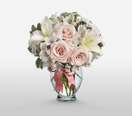 Sweet Fantasy-Pink,White,Alstroemeria,Lily,Mixed Flower,Rose,Arrangement