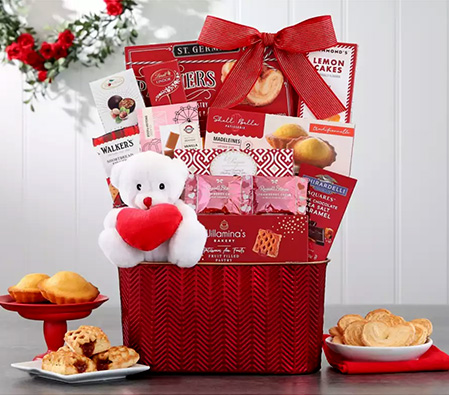 Valentine Bear and Sweets Gift Basket