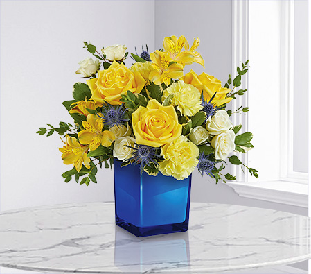 Shimmering Gold and Blue Bouquet