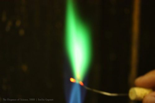 green flame in darkness