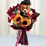 Mixed Flowers Bouquet With Graduation Teddy