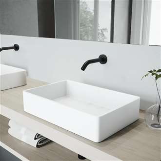 Fontana Vessel Sink and Black Wall Touchless Motion Sensor Faucet