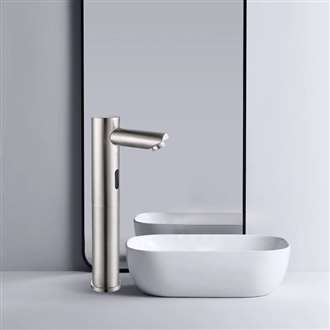 Fontana Vessel Sink and Brushed Nickel Tall Touchless Motion Sensor Faucet