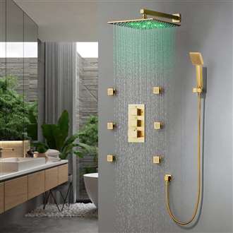 Fontana Versilia Gold Finish Color Changing Led Shower Head with Adjustable Body Jets and Mixer