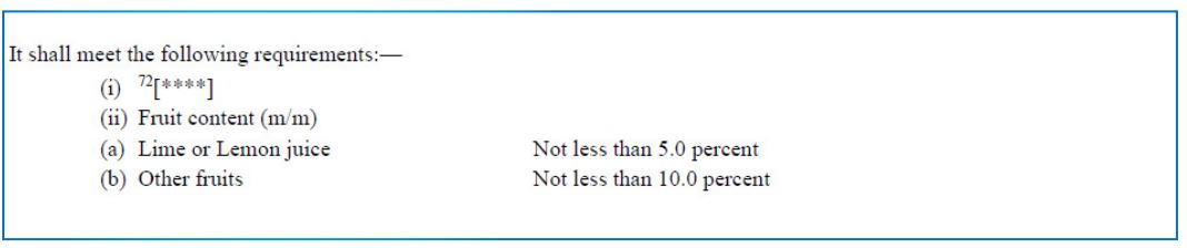 Table 2 - Fruit Content shall meet the foll requirements