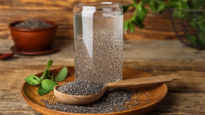 Glass of chia water and seeds