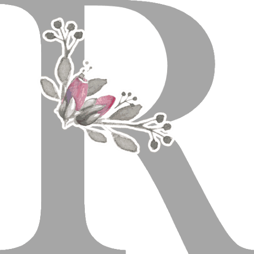 Gray Letters With 3 Small Flowers - R