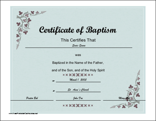 Certificate of Baptism Printable Certificate