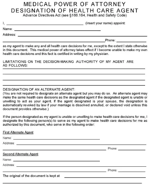 Free Printable Texas Medical Power of Attorney Form PDF & Word