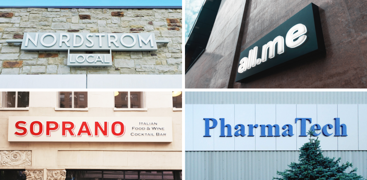 Commercial sign ideas collection displaying brand name for inspiration